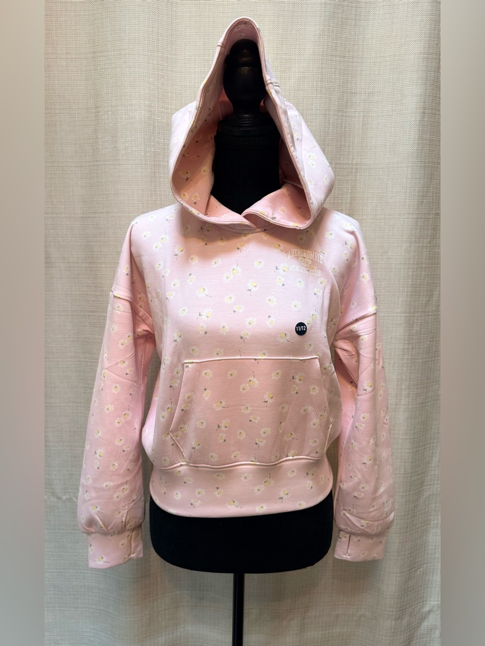 Abercrombie Kids YPB Girls 11/12 Pink Daisy Floral Popover Hoodie Sweatshirt NWT